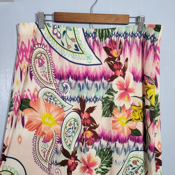 Chico's Size 2 Bright Colorful Hawaiian Floral Side Slit Long Lightweight Skirt - Picture 2 of 7